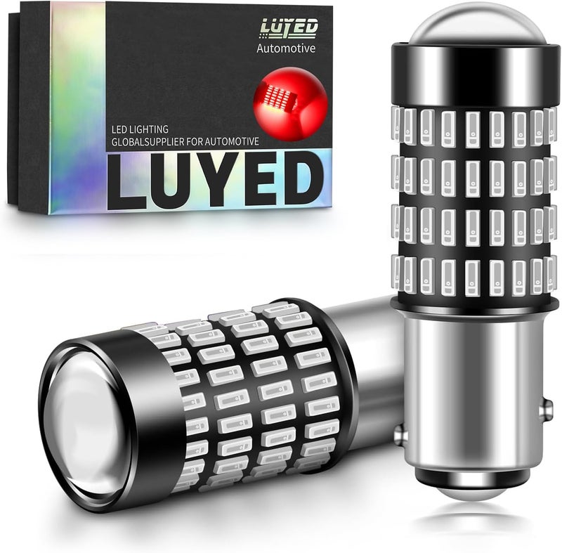 LUYED 1157 LED Bulb Brilliant Red Brake Lights 3400 Lumens 2057 2357 7528 Light Bulbs with Projector Len for Tail BrakeTurn Signal Lights, Pack of 2 - Image 1